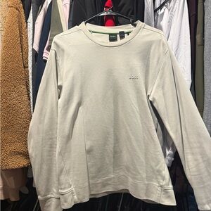 BOSS Men's Light Cream Crewneck Sweater